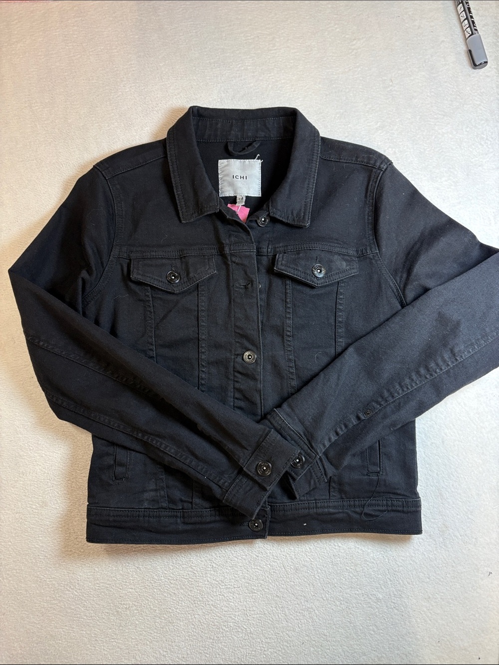 ICHI Black Denim Jacket - Women's Sleek Trucker